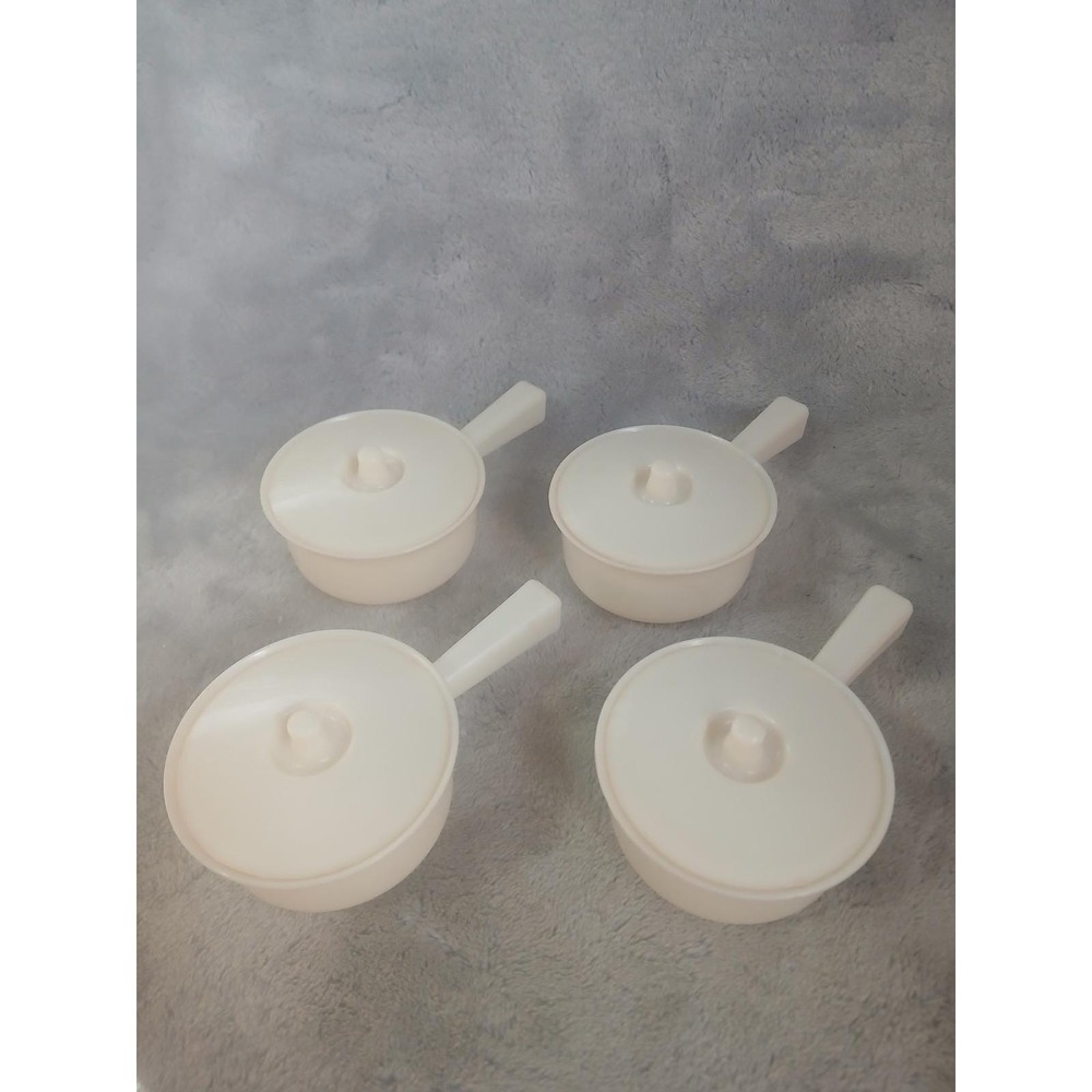 Vtg Toy Sauce Pans with Lids Handles Plastic Set of 4 Retro Pretend Play